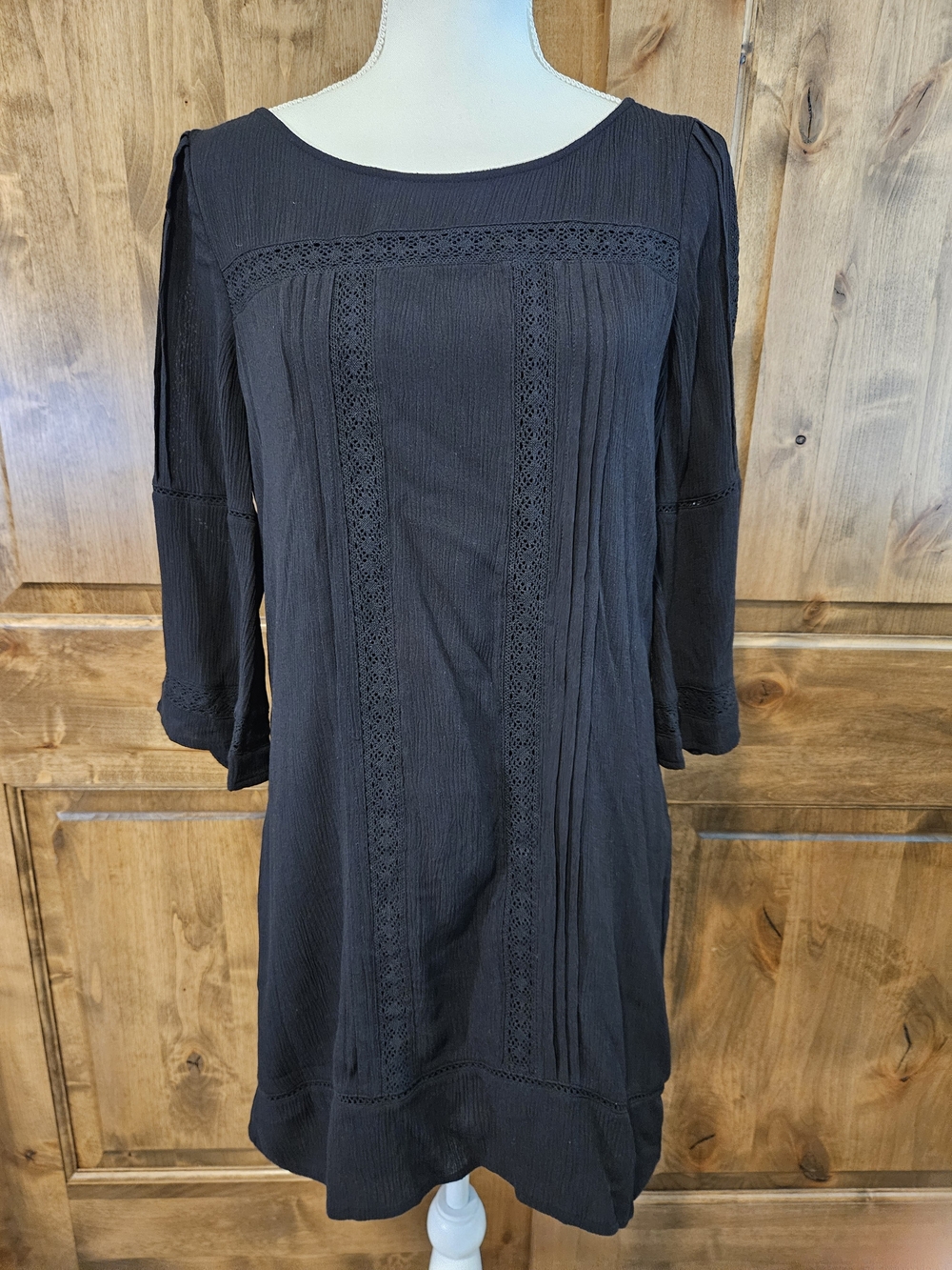 Classic Black Crochet-Trim Shift Dress